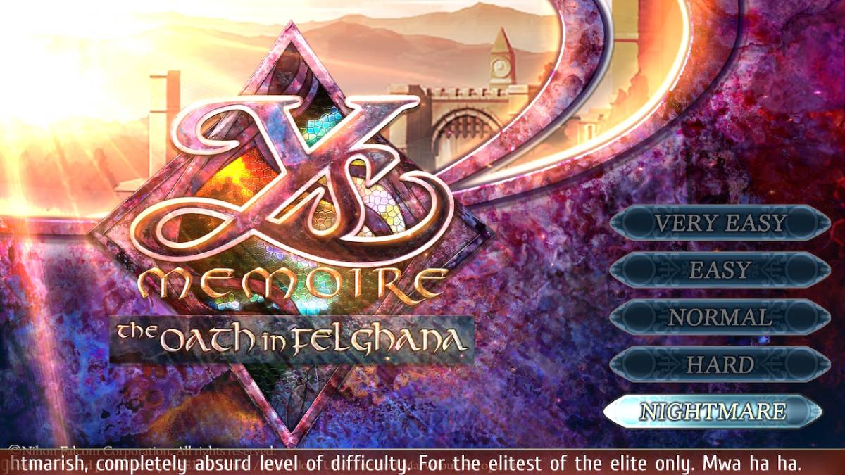 Ys Memoire: The Oath in Felghana difficulty select