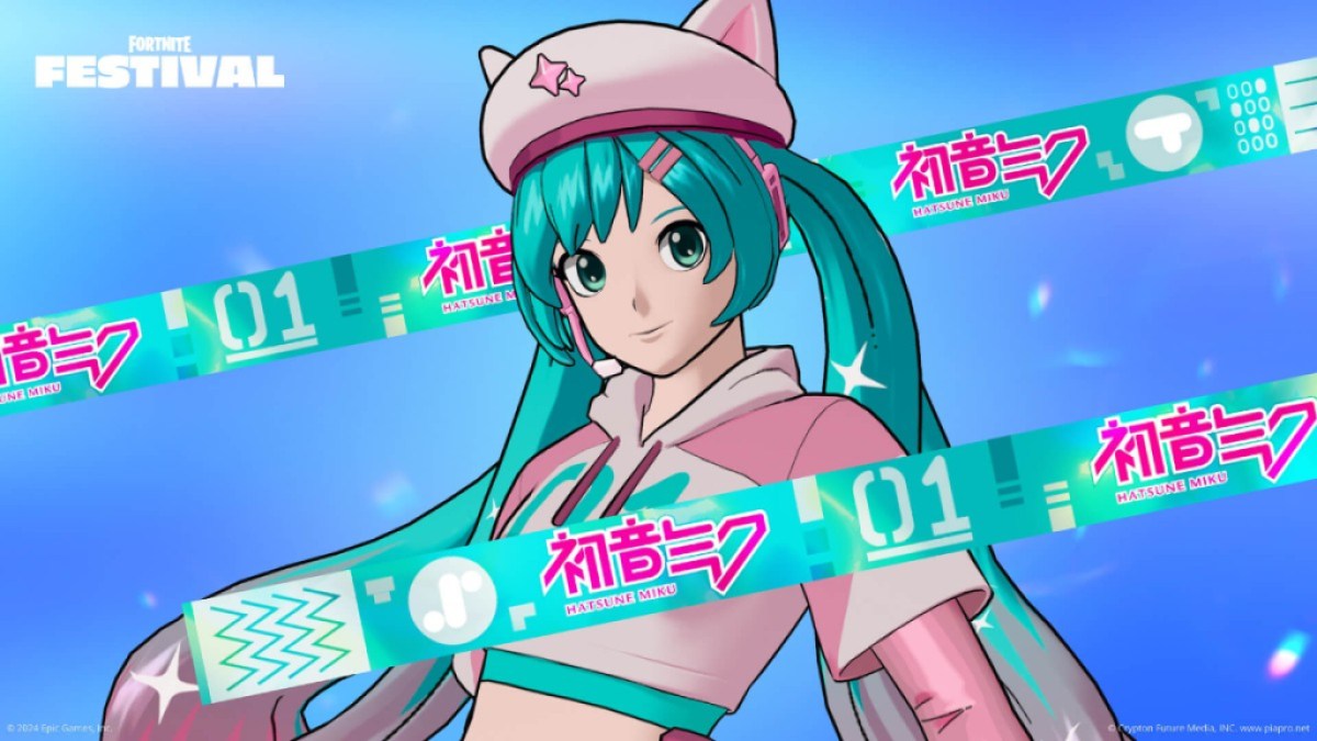 The Neko Hatsune Miku skin in Fortnite, featuring Miku in a pink outfit with a cat-inspired hat