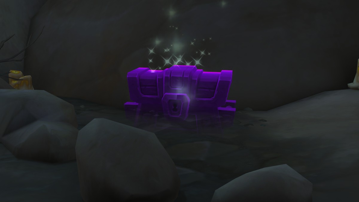 The Scary Dark Chest in WoW - a bright purple chest with sparkles